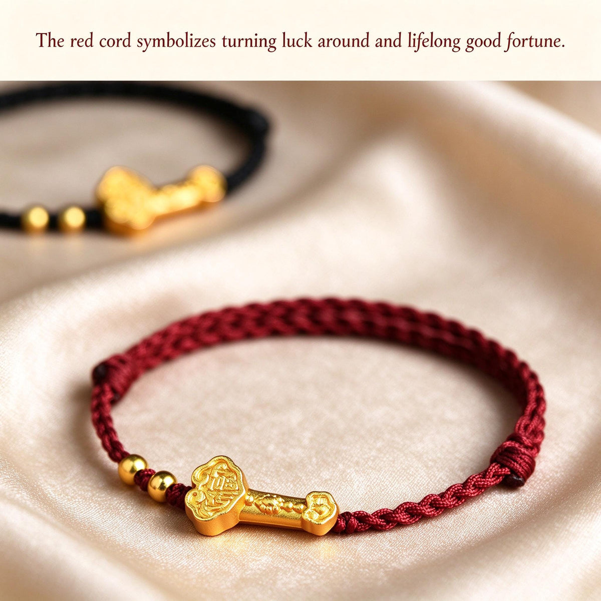 Red String Bracelet, Ruyi Good Luck Bracelet, Chinese Lucky Charm, Red Cord Protection Jewelry, Adjustable Blessing Bracelet, Handmade Gift