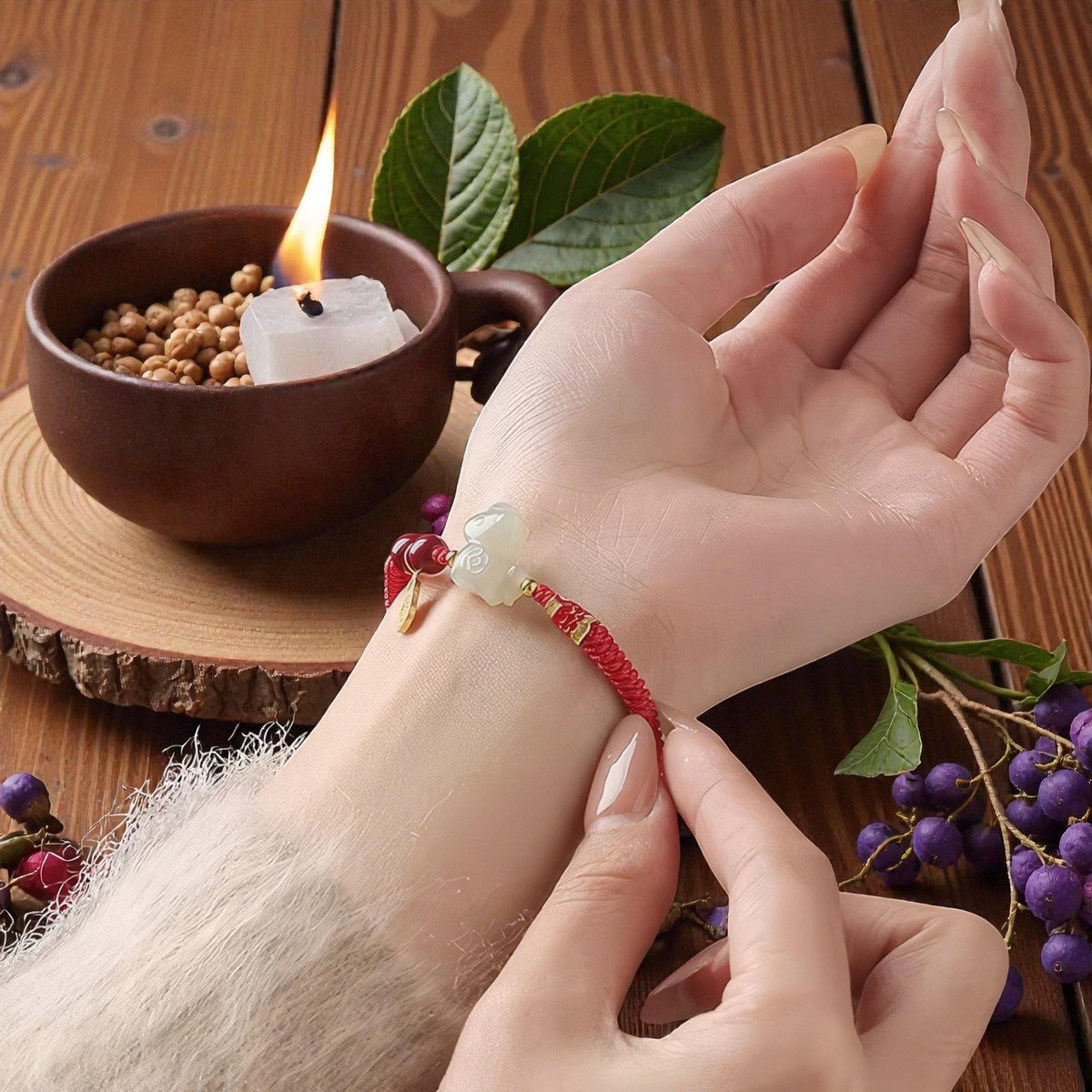 Natural Jade & Cinnabar Protection Bracelet, Temple Blessed, 2026 Horse Zodiac Gift, Good Luck Koi Fish Charm