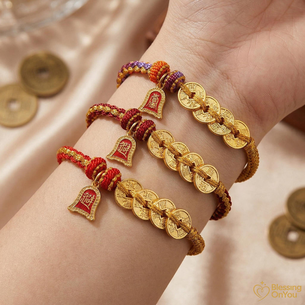 Red String Wealth Bracelet, Wealth Attraction Lucky Horse Charm, Prosperity & Protection Gift, Feng Shui Five Emperors Coins Bracelet