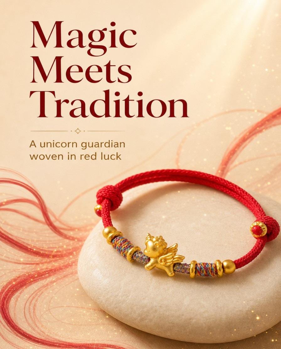 Red Cord Unicorn Bracelet, Handmade Lucky Charm Bracelet, Gold Unicorn Friendship Bracelet, Adjustable Woven Bracelet, Gift for Her