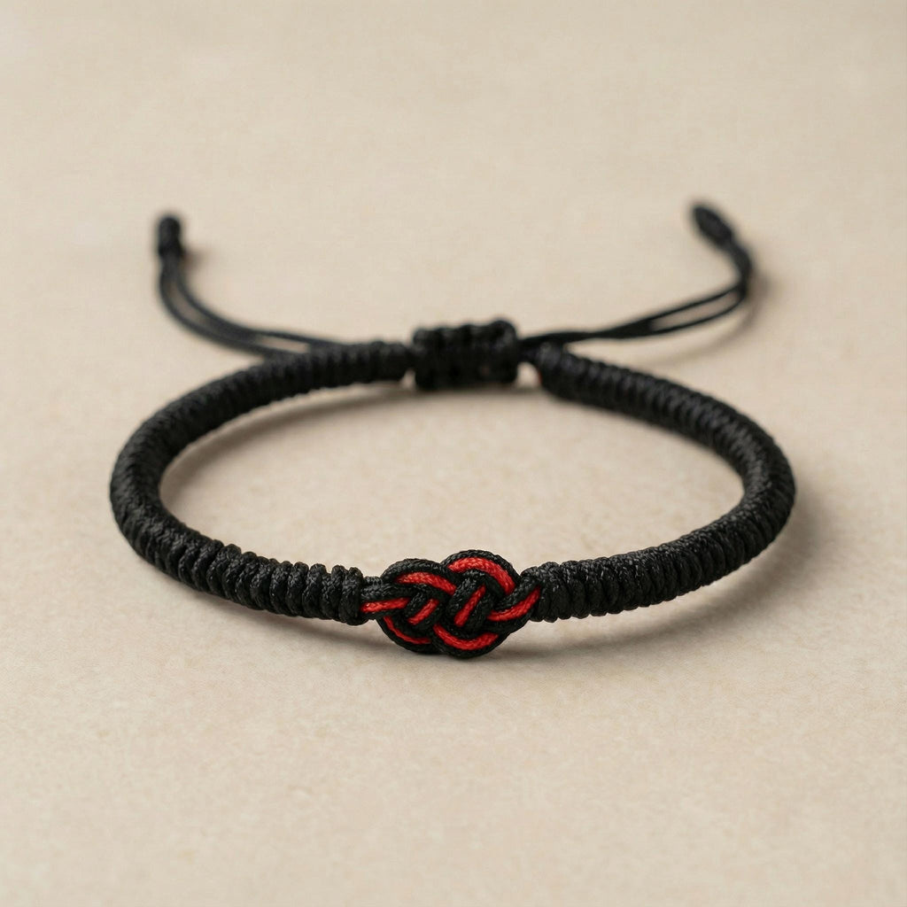 Buddhist Bracelet in Black & Red | Sliding Knot Cord