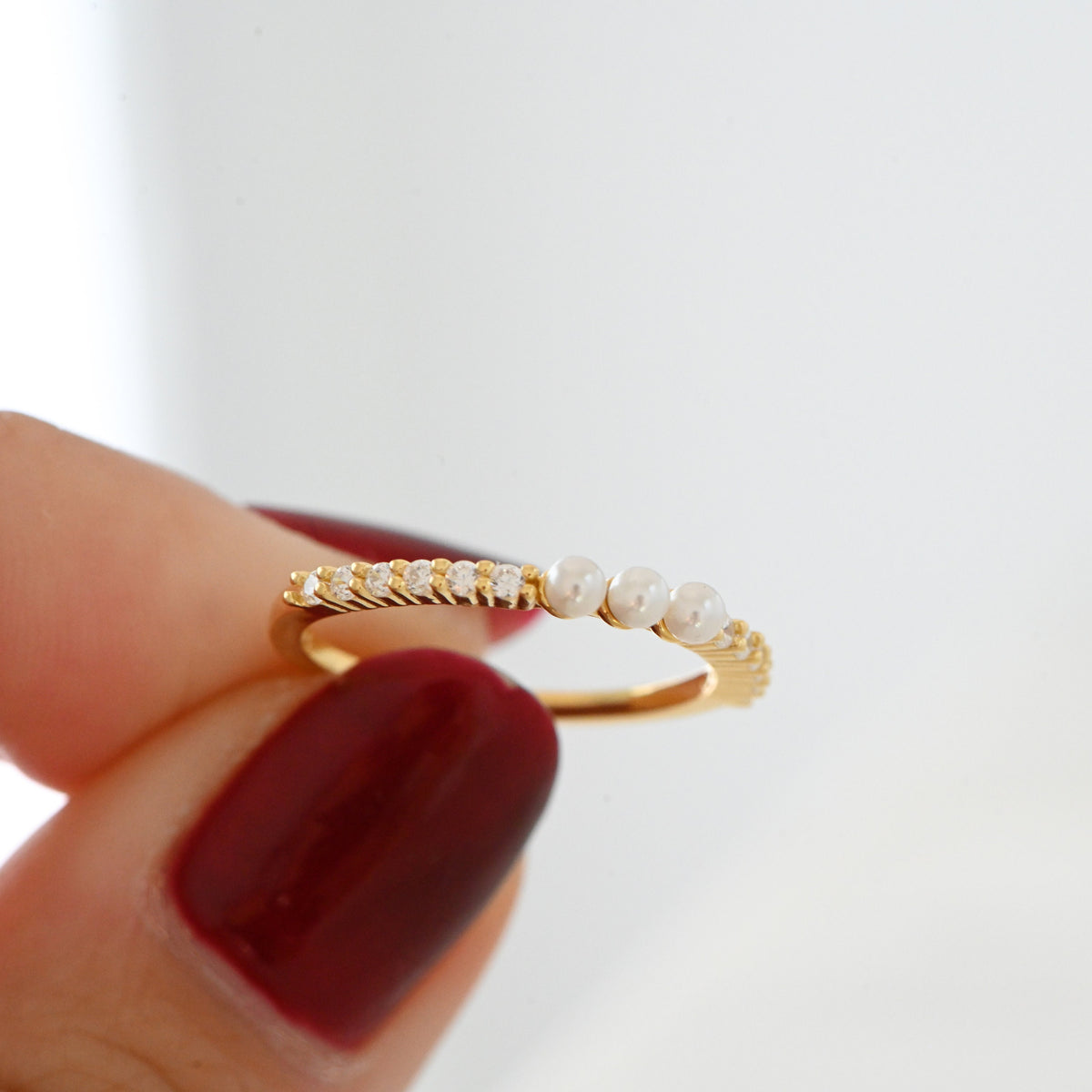 Pearl Ring, Dainty Pearl Ring, Gold Pearl Ring, Stacking Ring, Simple Ring, June Birthstone, Minimalist Ring, Sterling Silver Pearl Ring