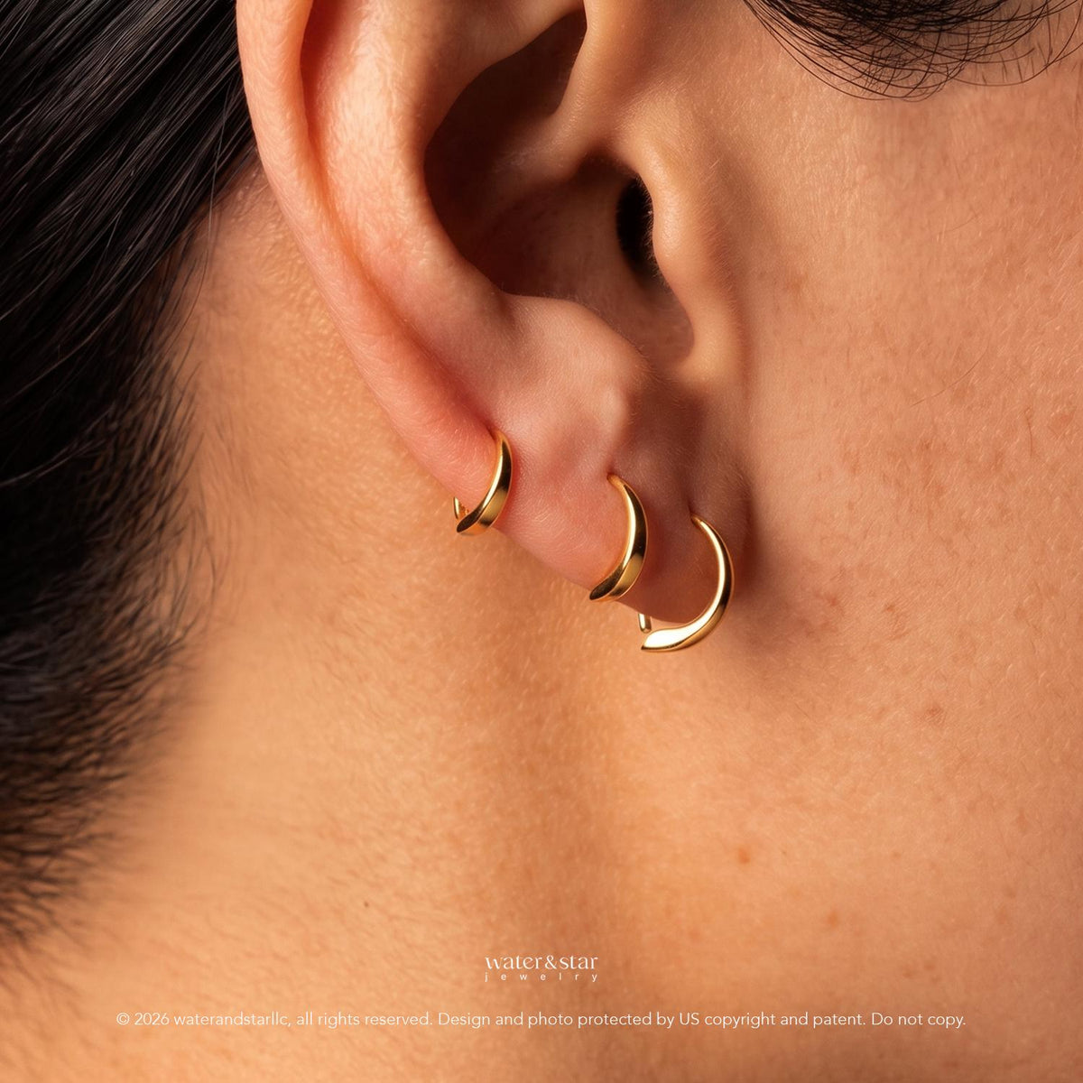 D Shape Sleeper Earrings, Open Hoop Earrings, Backless Half Hoops, Dainty Cartilage Hoop, Small Gold Huggie, Sterling Silver Nap Earrings