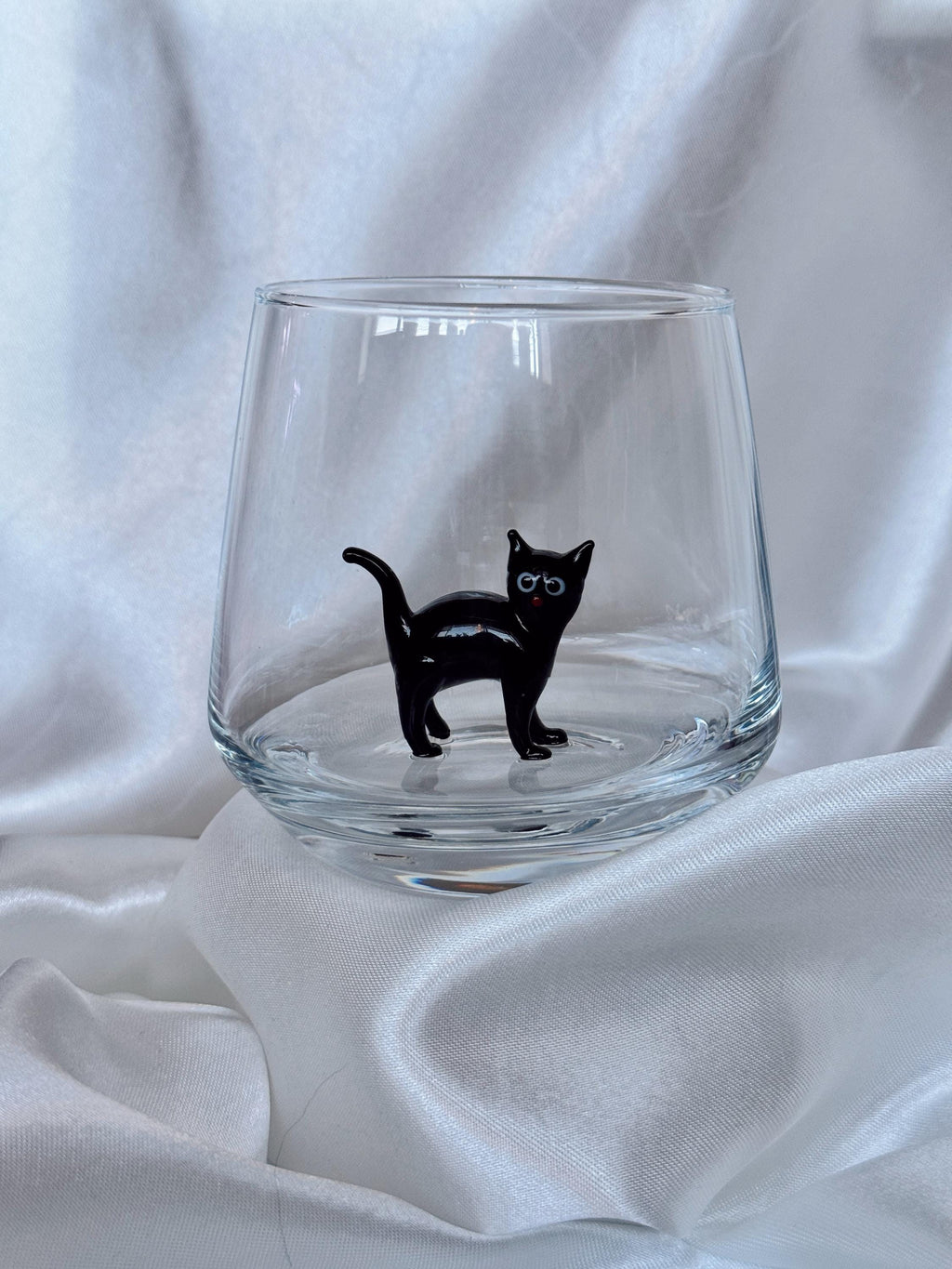 Handmade Murano Glass Cat Wine Glass | 3D Figurine, Stemless