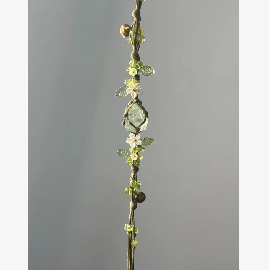 Green Fluorite Macrame Bracelet: Boho Floral Crystal Jewelry