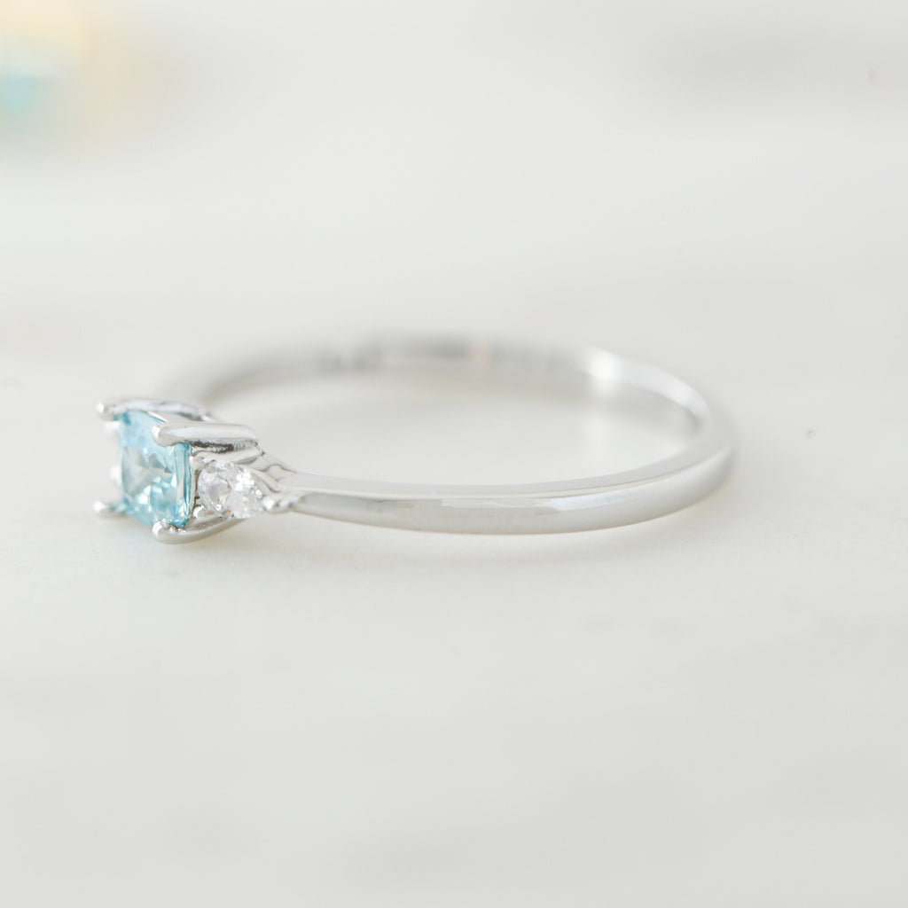 Aquamarine Dainty Ring, Gold Minimalist Ring, March Birthstone Ring, Sterling Silver Ring, Thin Ring, Delicate Ring, Gift for Her, Gemstone