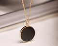 Black Obsidian Circle Pendant Necklace - Minimalist geometric jewelry on 18, 20 or 24 inch 14k gold filled satellite chain - Jewelry Gift