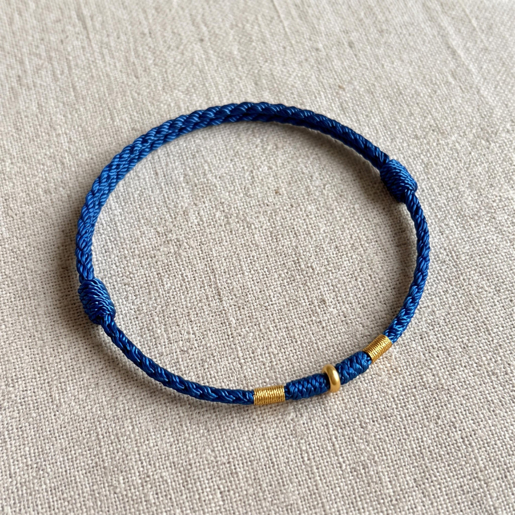 Adjustable Woven Cord Bracelet with 24K Pure Gold Accent