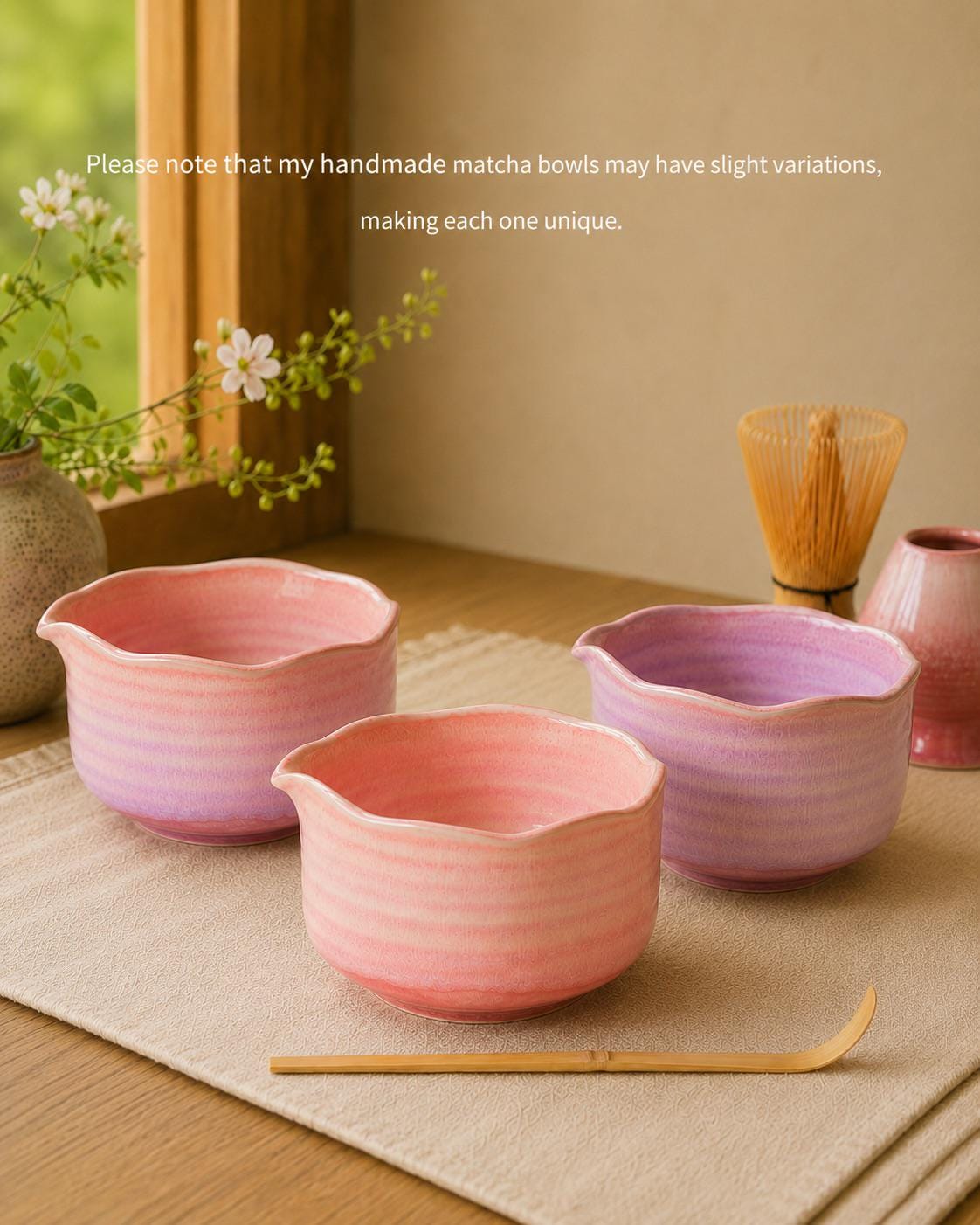 Natural Lavender Fog Matcha Bowl with Chasen Holder Matcha Gift Set Matcha Tea Gift Japanese Matcha Set of 4