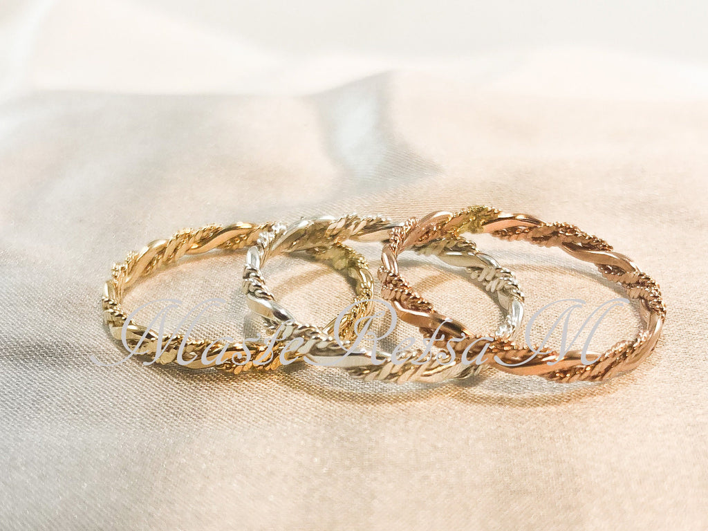 Twist No.6- Twisted Style braided Flat 14K Gold Filled Ring: Stackable 2.2mm Band