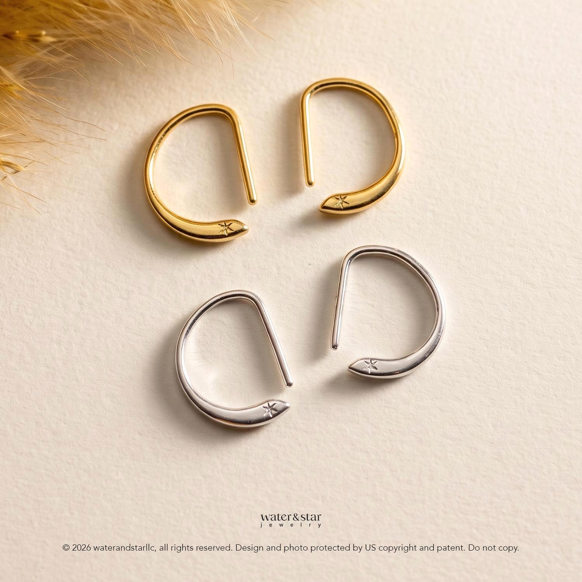 D Shape Sleeper Earrings, Open Hoop Earrings, Backless Half Hoops, Dainty Cartilage Hoop, Small Gold Huggie, Sterling Silver Nap Earrings