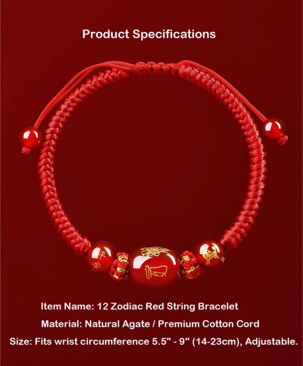 2027 Year of the Goat Protection Bracelet, Red String Agate Amulet, Feng Shui Good Luck Gift for Zodiac Goat, Rat, Ox, Dog