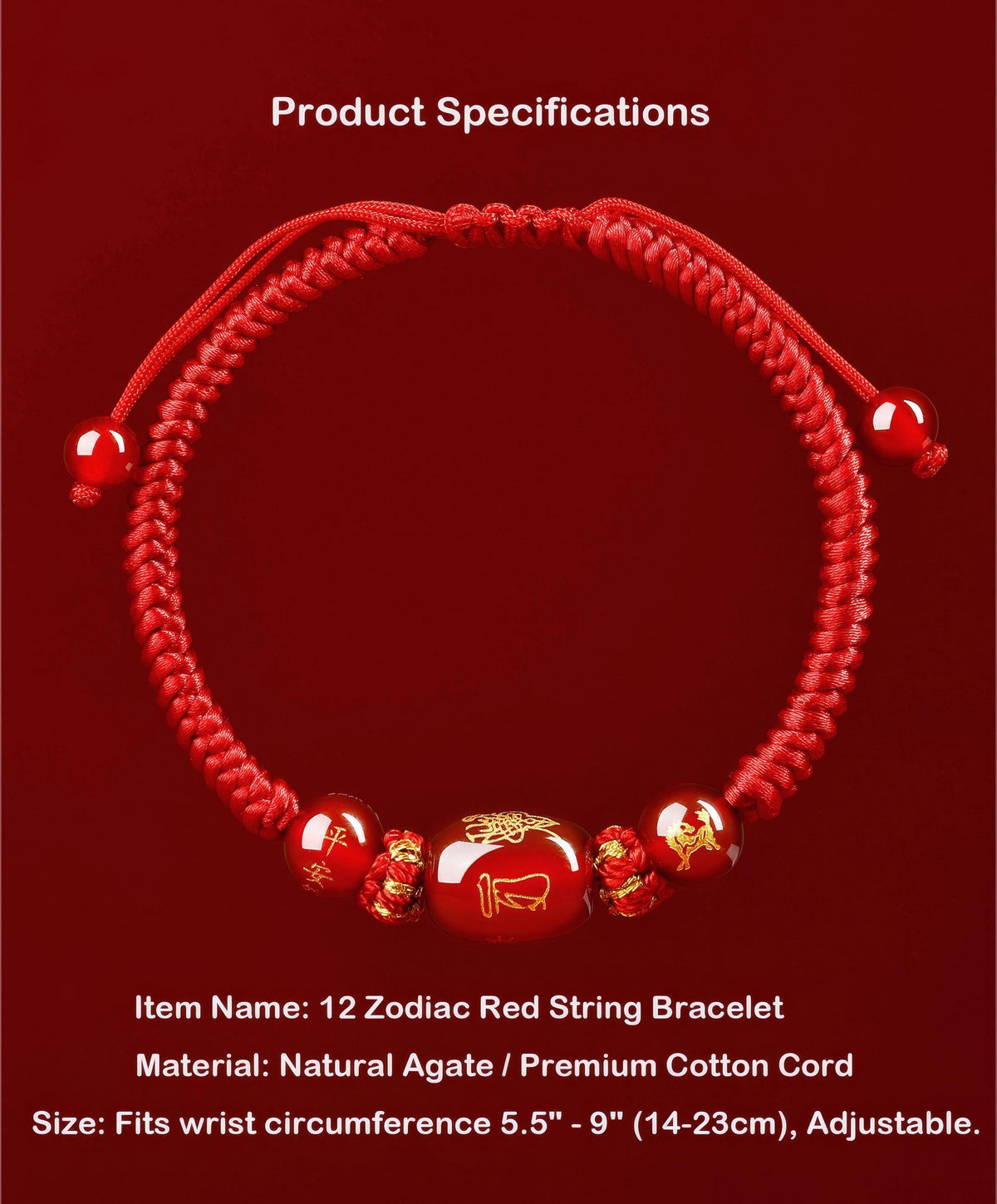 2027 Year of the Goat Protection Bracelet, Red String Agate Amulet, Feng Shui Good Luck Gift for Zodiac Goat, Rat, Ox, Dog