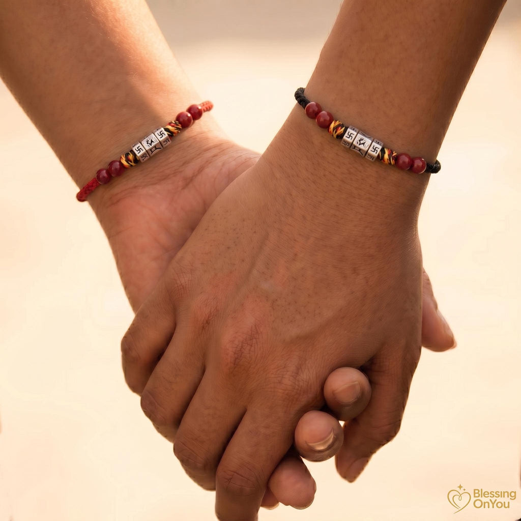 Tibetan Six Syllable Mantra Bracelet | Handwoven Red String Protection Bracelet | Cinnabar Energy Amulet | Buddhist Blessing Gift
