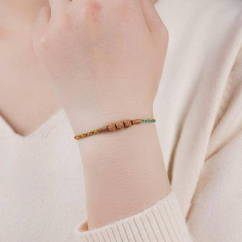 Buddhist Spiritual Five Color Bracelet,Red string bracelet ,Temple Blessed Peach Wood Charm,Feng Shui Protection Amulet