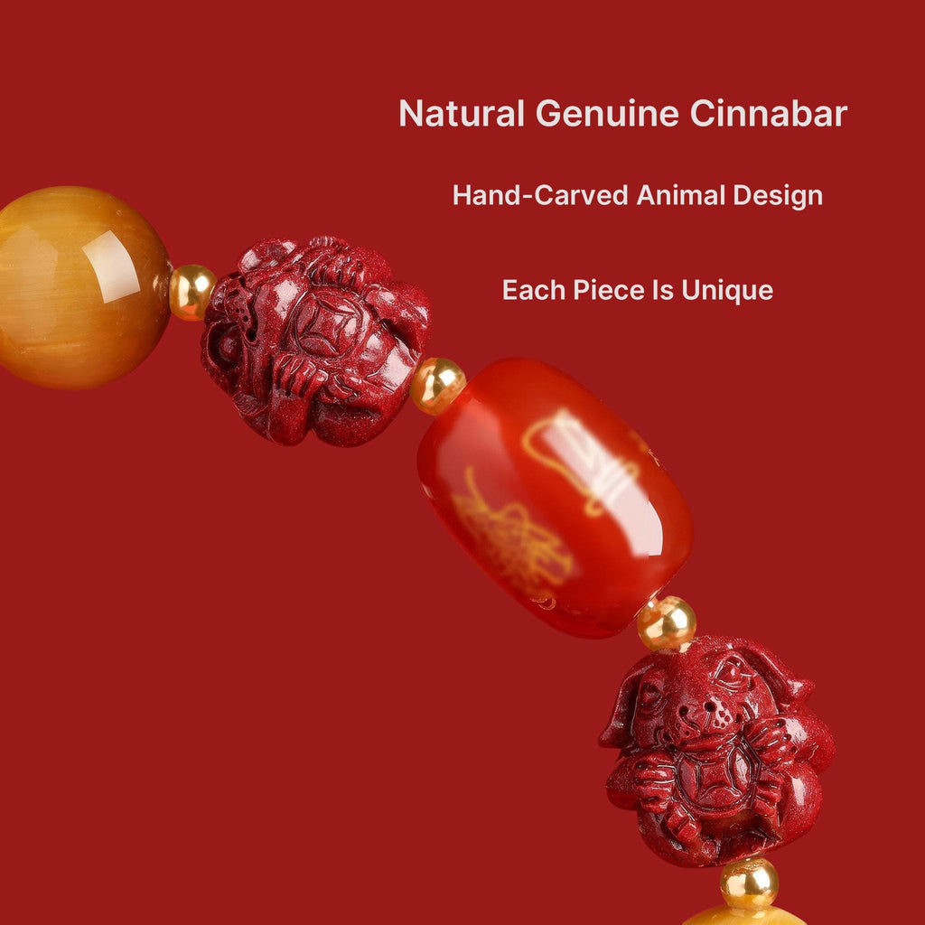 2027 Zodiac Gift Bracelet, Tai Sui Protection Bracelet, Natural Cinnabar & Gemstones, San He Liu He Talisman, Temple Blessed Chinese Zodiac