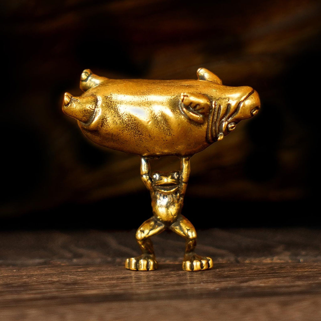 Reversible Frog & Hippo Sculpture – Solid Brass Whimsical Desk Art, Playful Dual Pose Decor