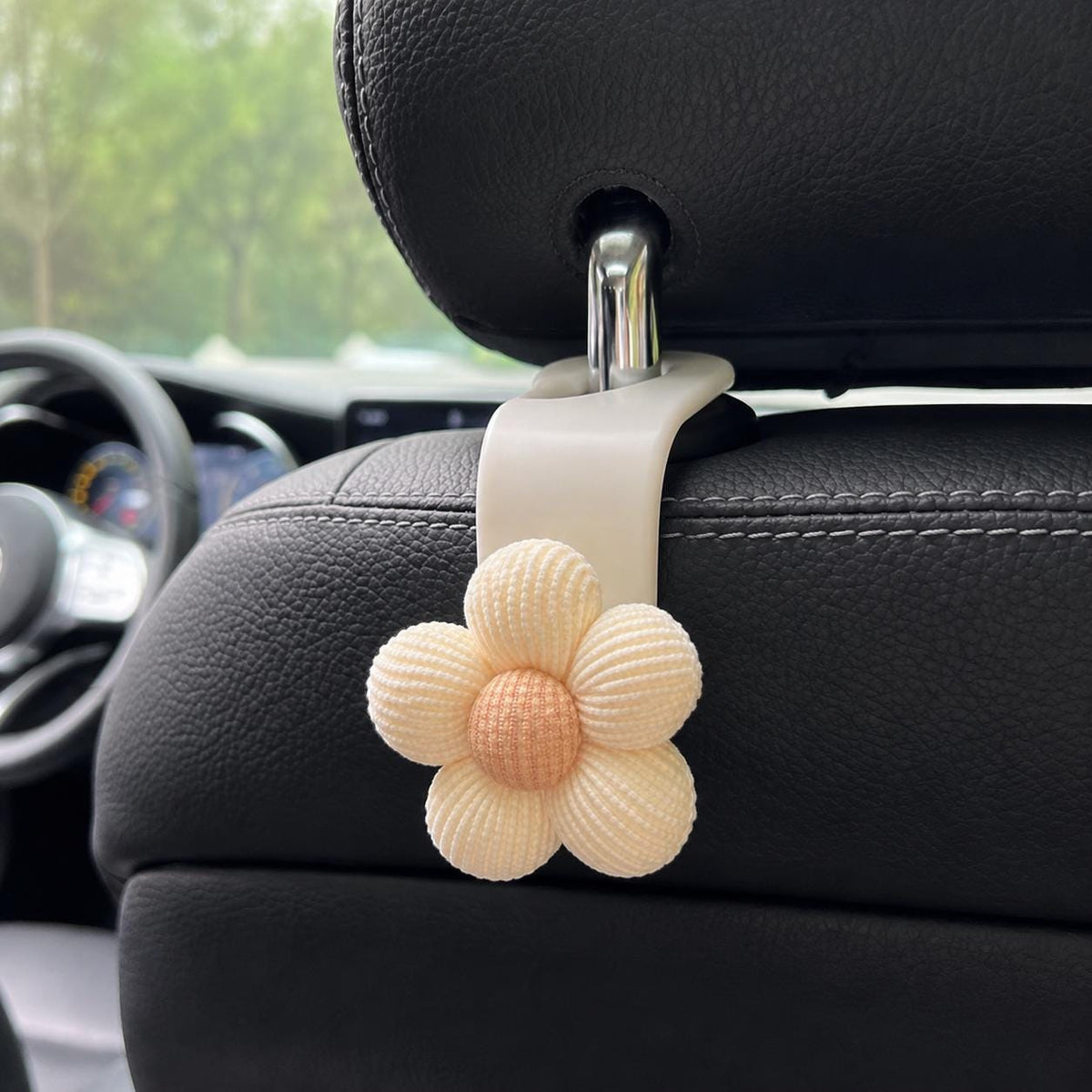 Crochet Flower Car Seat Hook, Cute Headrest Purse Hanger, Shopping Bag Holder, Floral Vehicle Organizer, Handbag and Back Seat Accessory