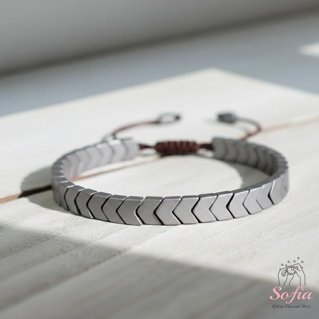 Natural Hematite Beaded Bracelet – Arrow Shaped Beads Dainty Gemstone Jewelry – Minimalist Boho Bracelet