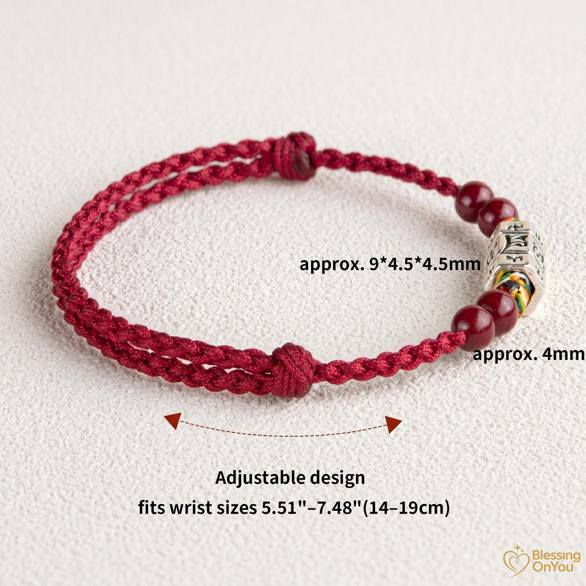 Tibetan Six Syllable Mantra Bracelet | Handwoven Red String Protection Bracelet | Cinnabar Energy Amulet | Buddhist Blessing Gift