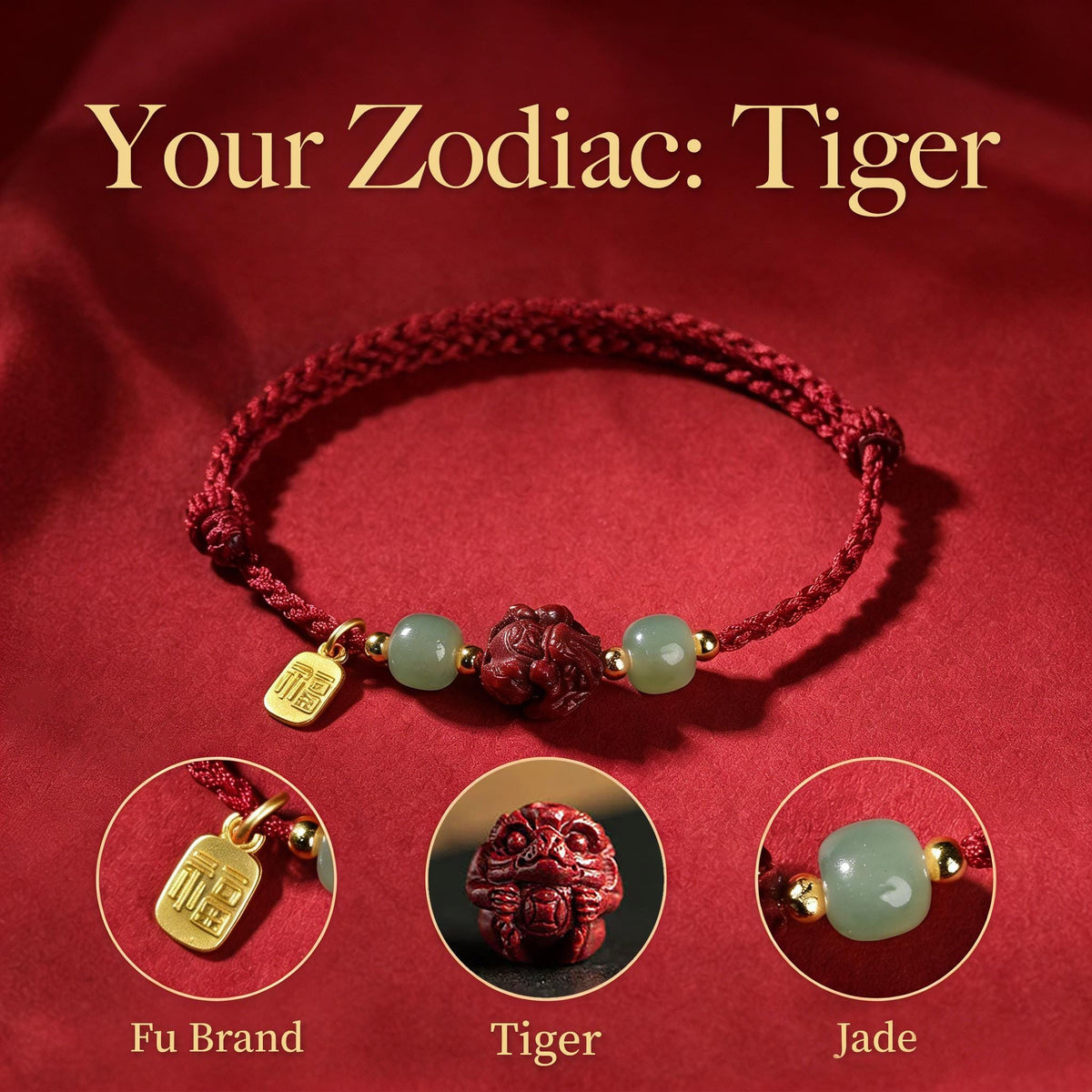 Zodiac Red String Bracelet,Cinnabar Animal Charm, Jade Beads, Fu Lucky Charm,Adjustable Protection Bracelet, Handmade Knot, Gift for Her Him