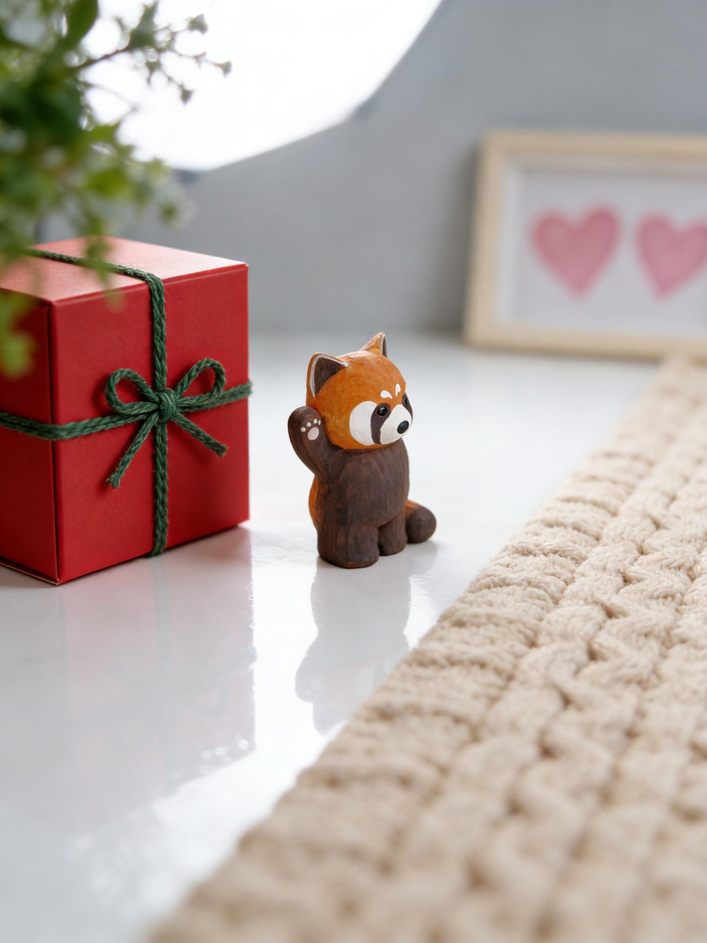 Red Panda Figurine Wooden, Cute Panda Decor, Kawaii Animal Statue, Mini Panda Sculpture,Woodland Animal Decor, Small Panda Ornament