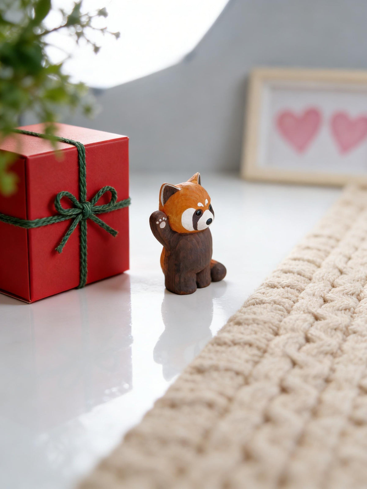 Red Panda Figurine Wooden, Cute Panda Decor, Kawaii Animal Statue, Mini Panda Sculpture,Woodland Animal Decor, Small Panda Ornament