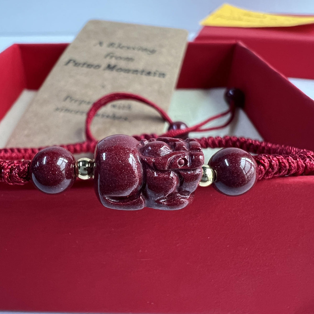 Hand-Carved Cinnabar Pixiu Bracelet | Red String Chinese Knot Prosperity Charm