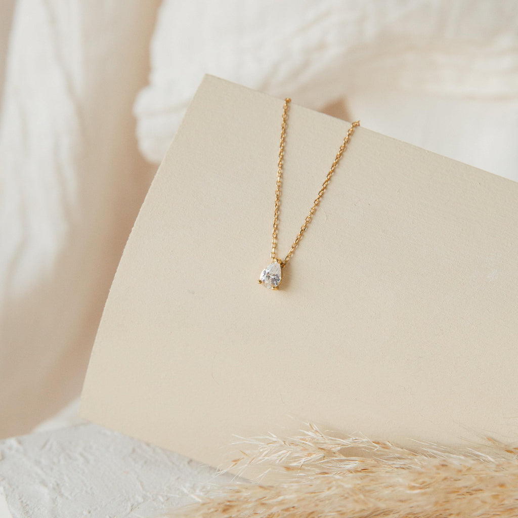Teardrop Diamond Necklace by Seven Lucky Gifts • Pear Diamond Necklace • Minimalist Jewelry • Perfect Gift for Her