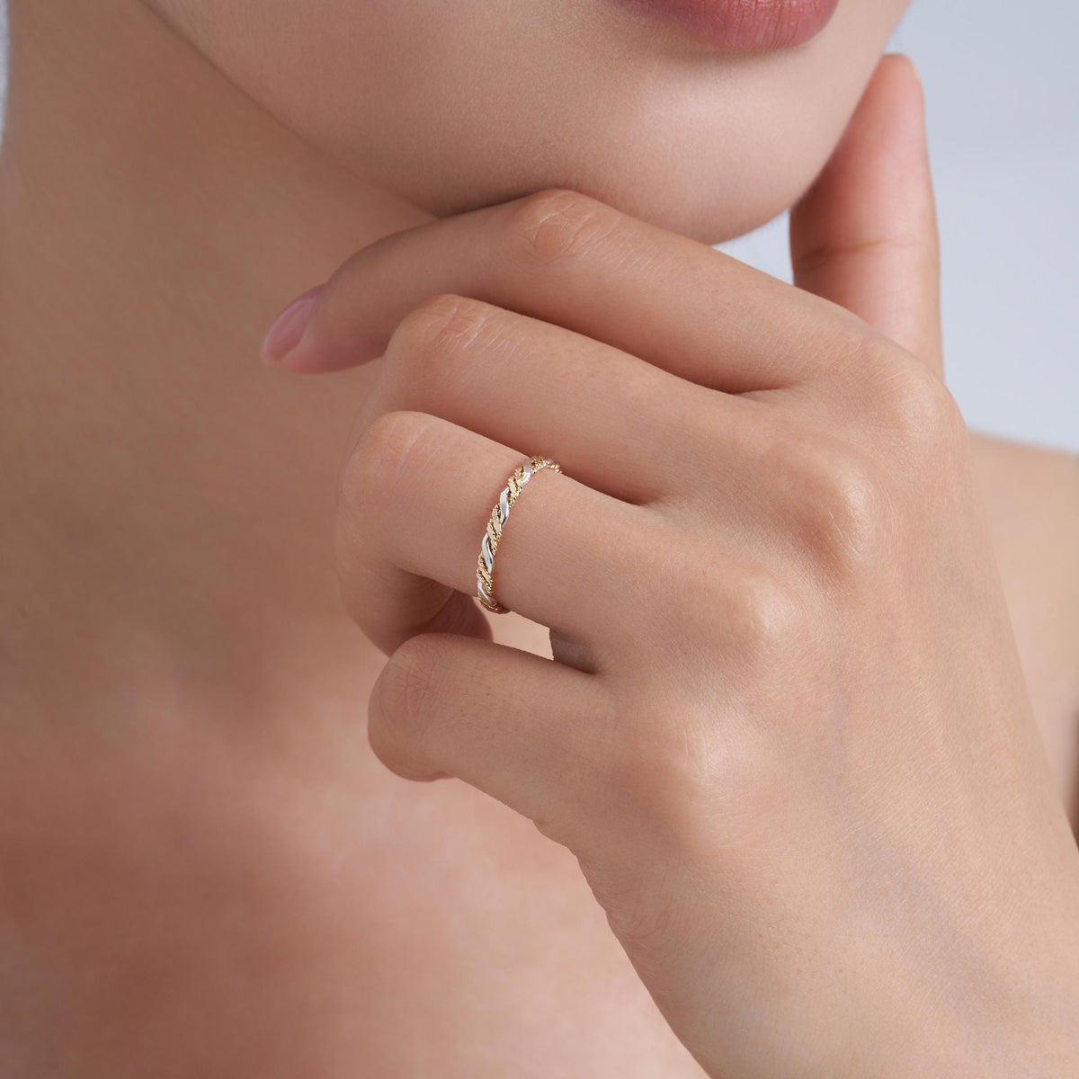 Twist No.6- Twisted Style braided Flat 14K Gold Filled Ring: Stackable 2.2mm Band