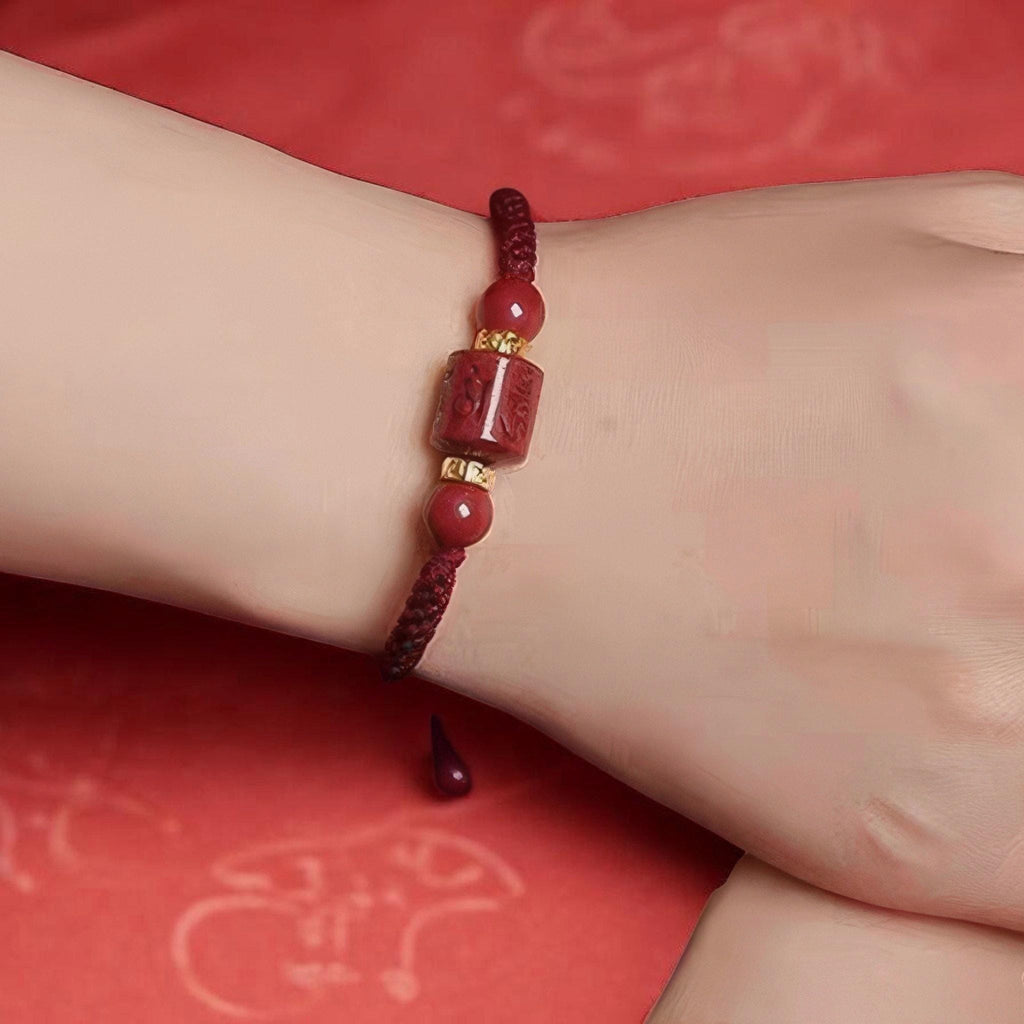 Cinnabar Mantra Bracelet, Spinning Prayer Wheel Red String Bracelet, Mount Putuo Blessed Jewelry, Zodiac Gift