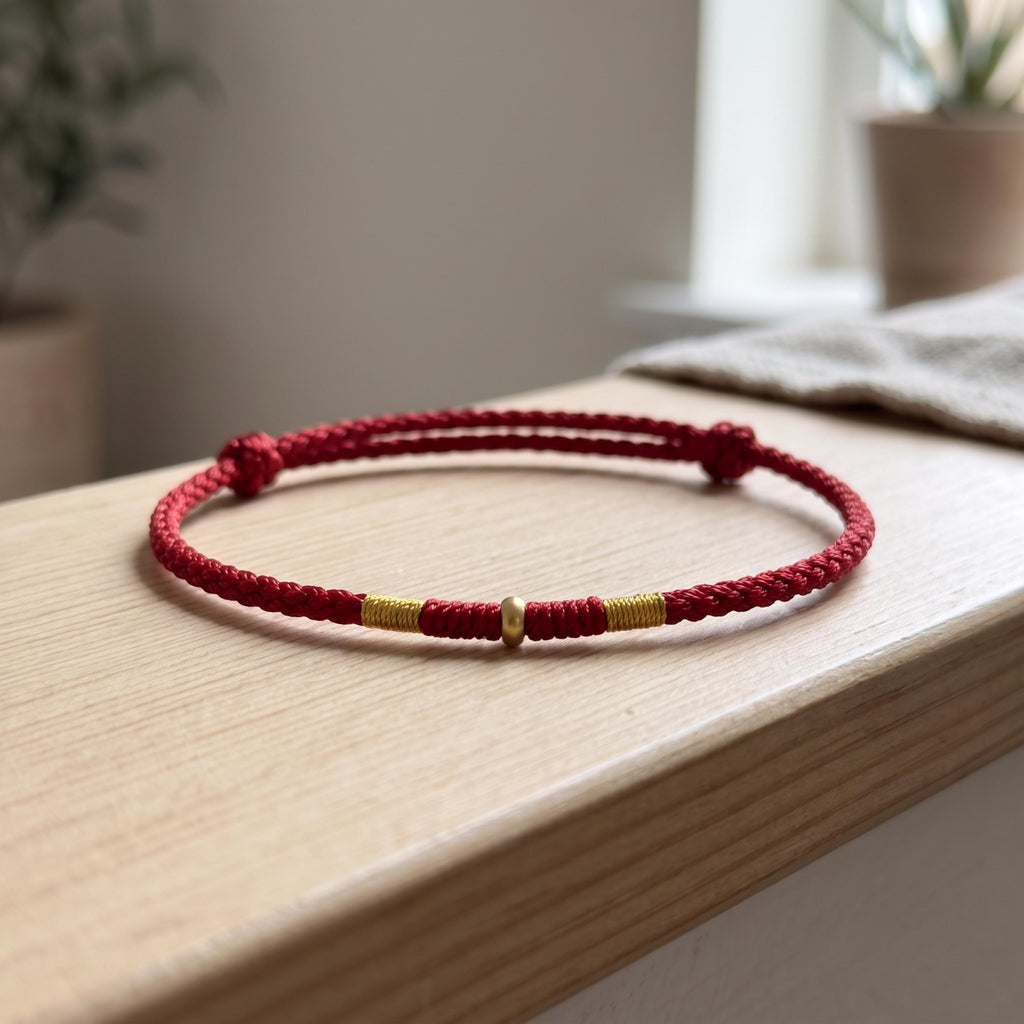 Adjustable Woven Cord Bracelet with 24K Pure Gold Accent