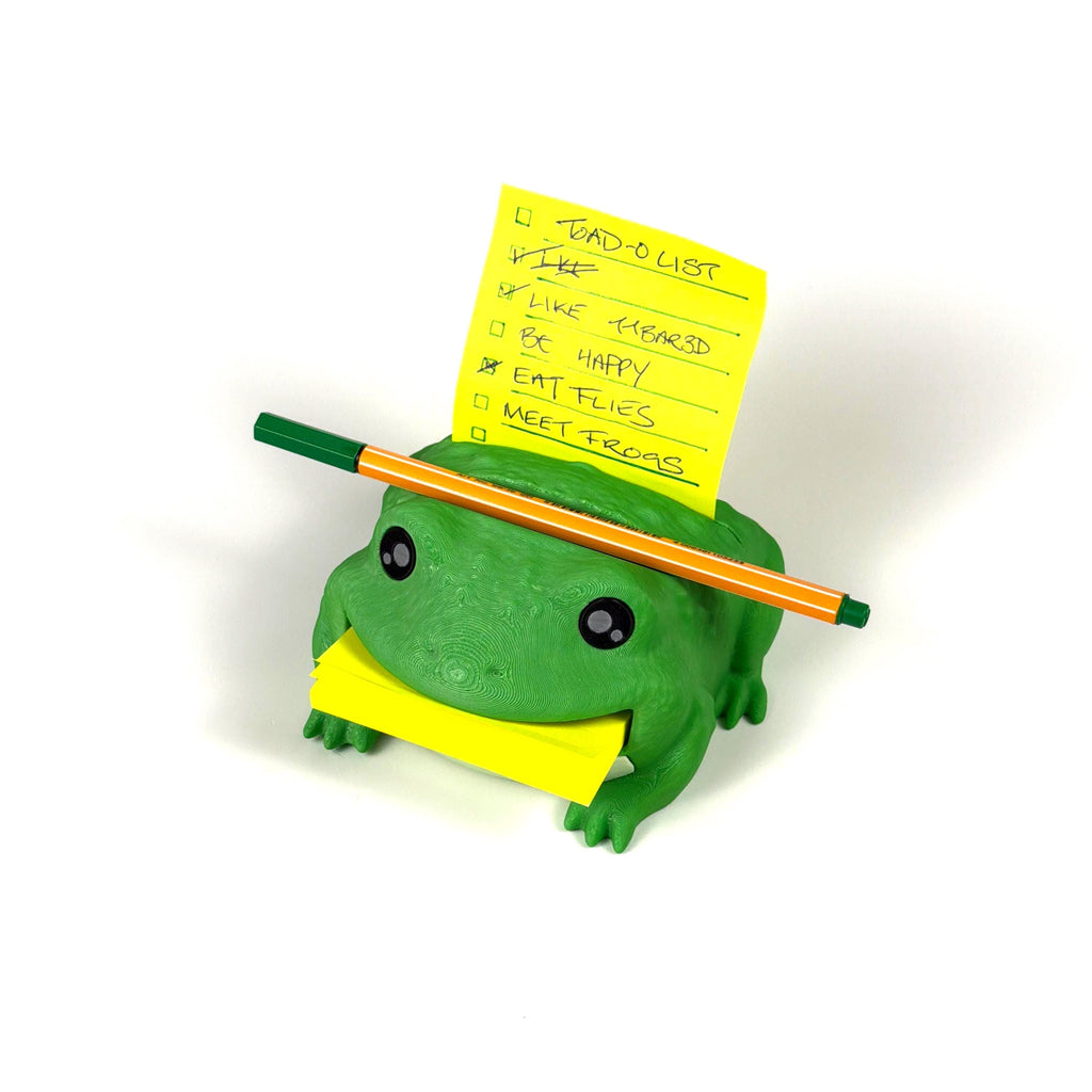 Note Toad | Frog Desk Organizer & Note Holder | Sticky Note Holder with Pen Tray | 3D-Printed Desk Decor