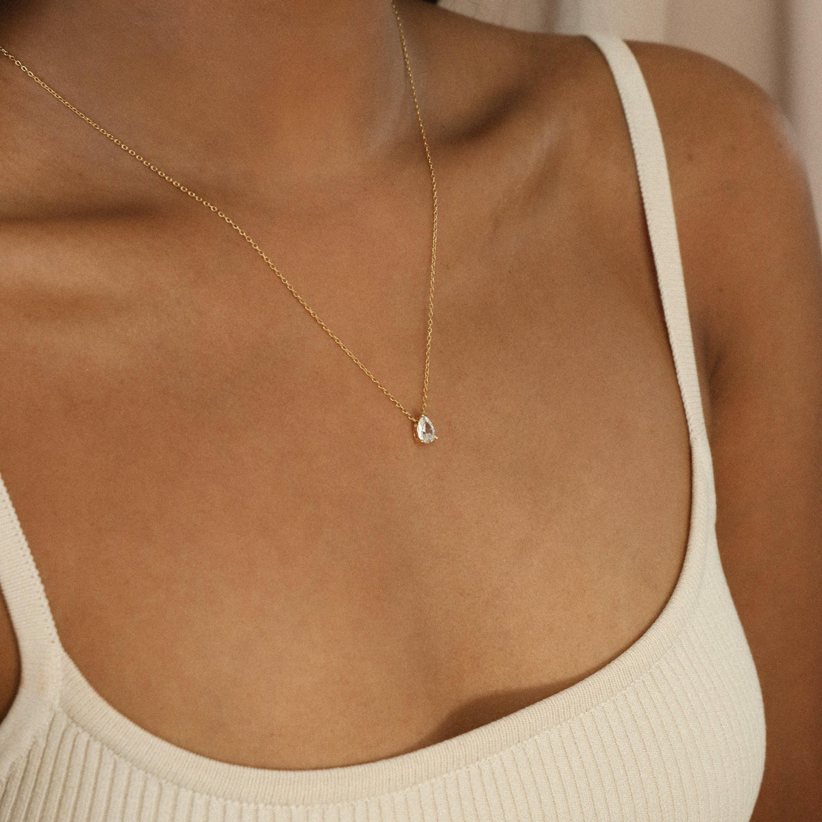 Teardrop Diamond Necklace by Seven Lucky Gifts • Pear Diamond Necklace • Minimalist Jewelry • Perfect Gift for Her
