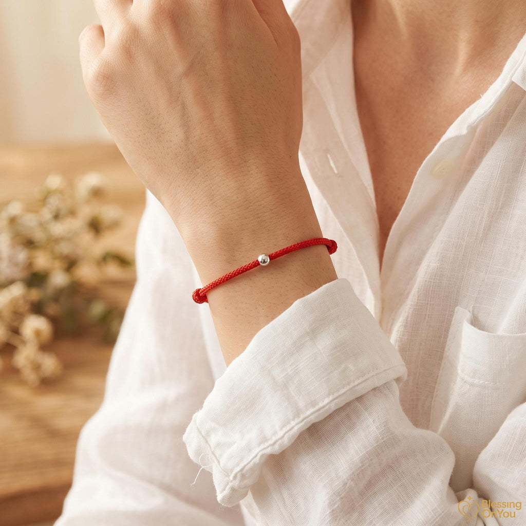 Buddhist Blessing Bracelet | 925 Silver Lucky Amulet Protection Bracelet | Red String Jewelry | Good Fortune Spiritual Gift | Minimalist