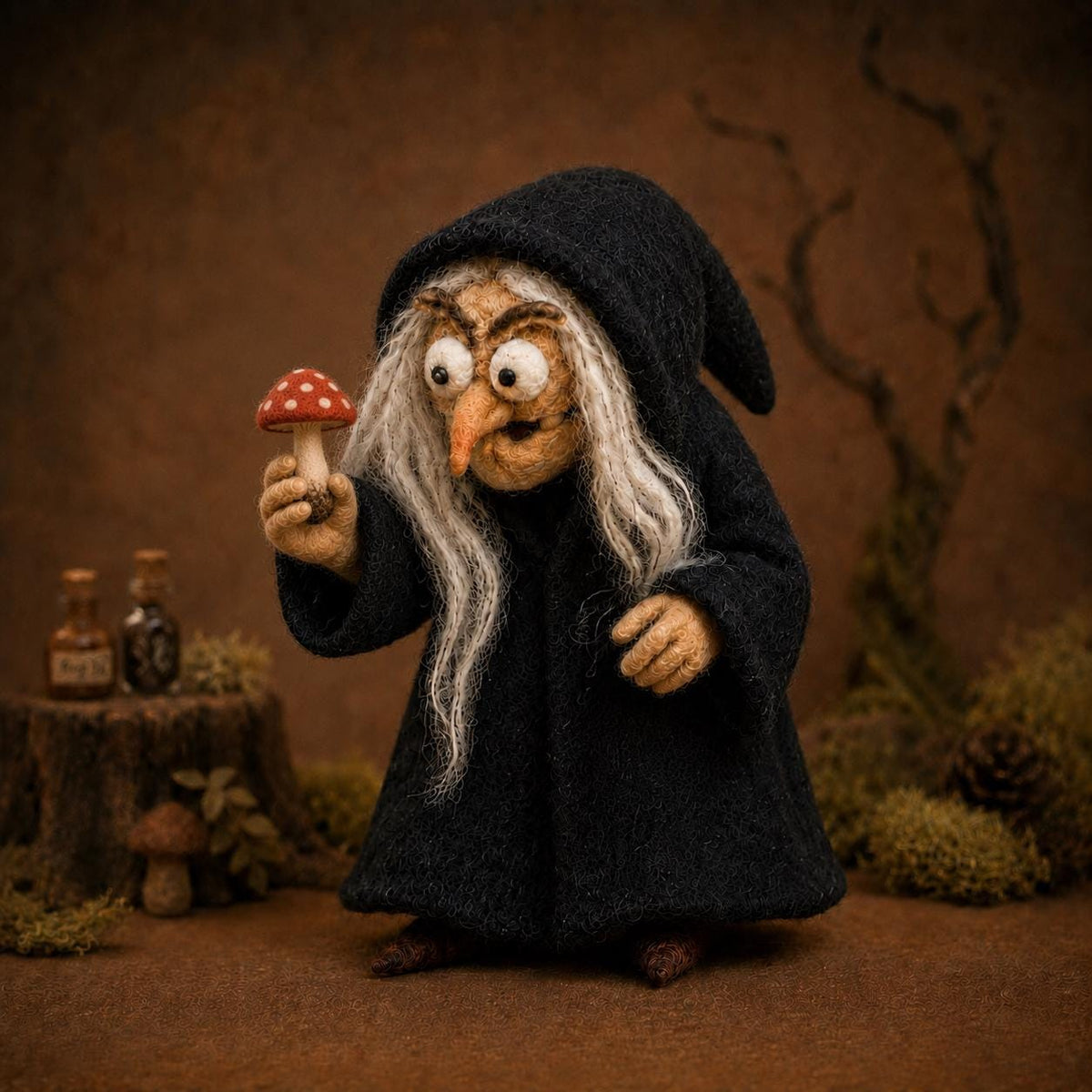 Needle Felted Witch Figurine, Handmade Wool Halloween Shelf Decor, Gift for Halloween Lovers