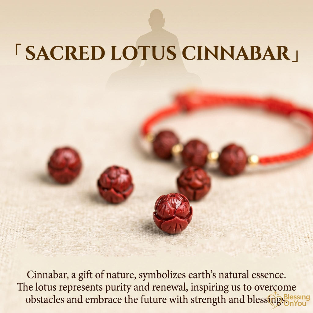 Cinnabar Lotus Red String Bracelet | Buddhist Meditation Bracelet | Handmade Protection Charm | Jade Fu Lucky Spiritual Bracelet Gift