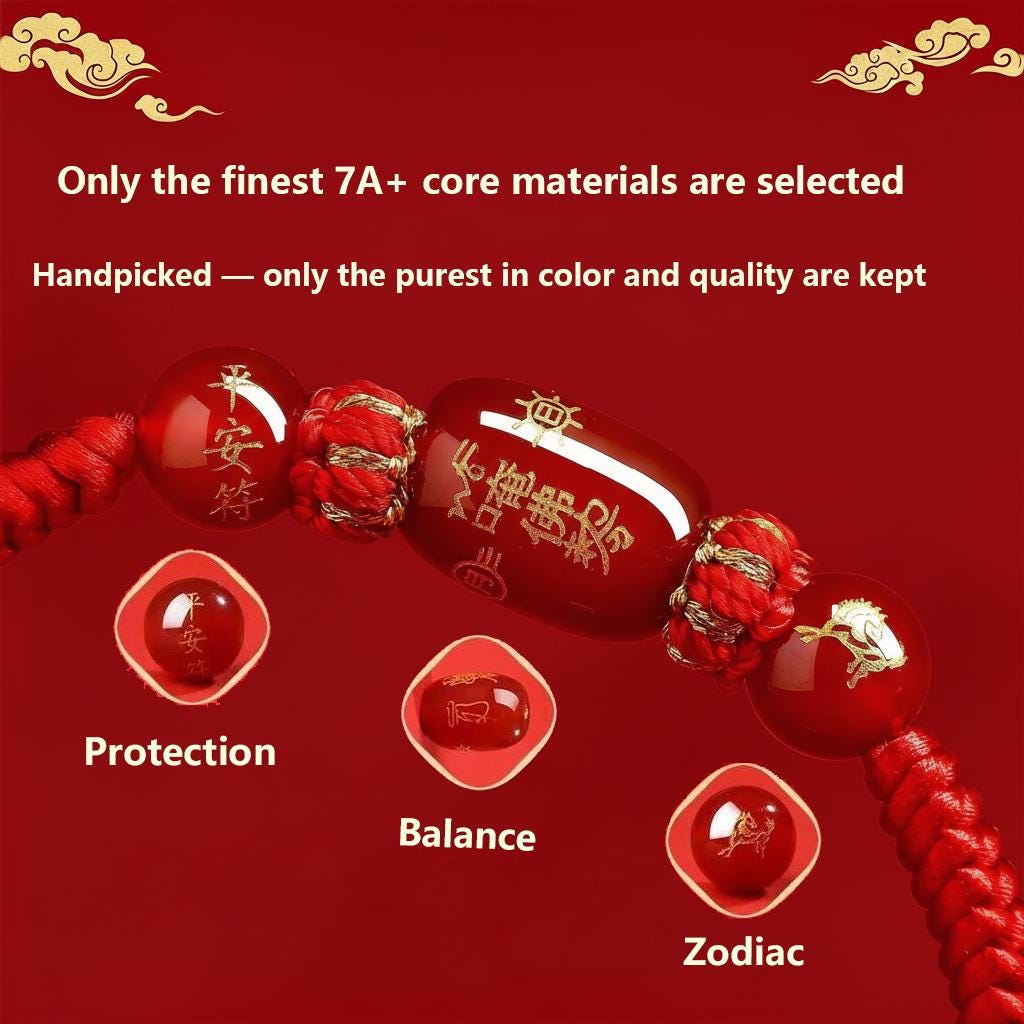 Buddhist Spiritual Zodiac Red String Bracelet | Temple Blessed Agate Protection Bracelet | Feng Shui Lucky Amulet for Horse, Rat & Rabbit