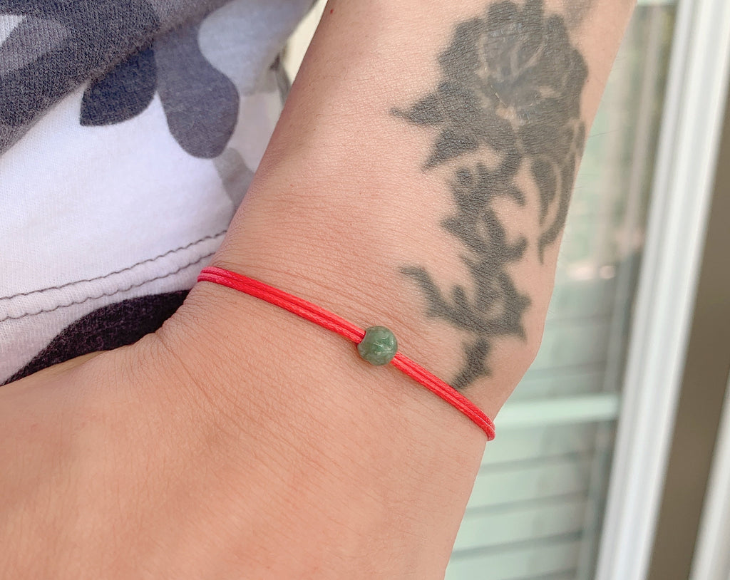Small Green Jade Bracelet: Waterproof Waxed Cord Unisex Jewelry