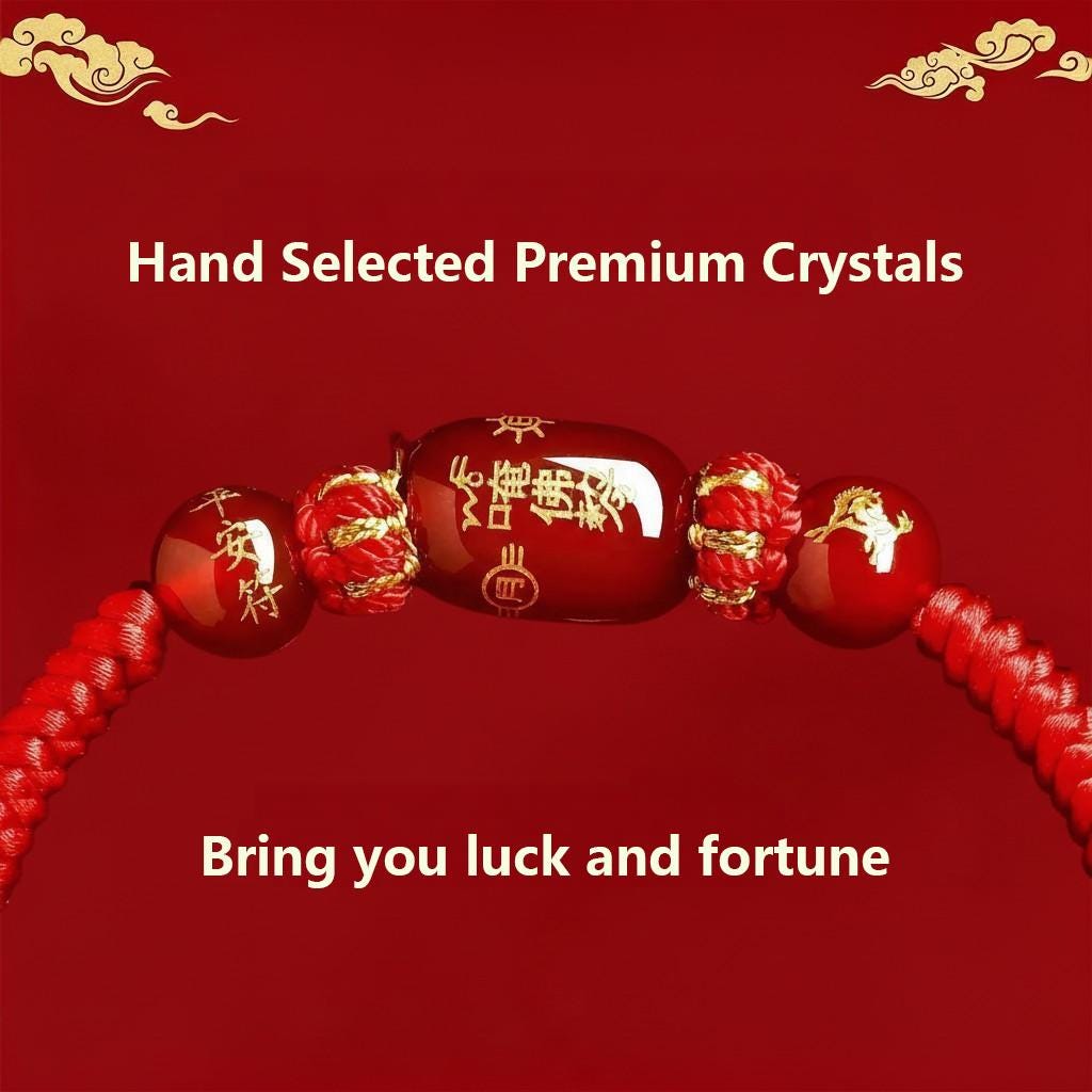 Buddhist Spiritual Zodiac Red String Bracelet | Temple Blessed Agate Protection Bracelet | Feng Shui Lucky Amulet for Horse, Rat & Rabbit