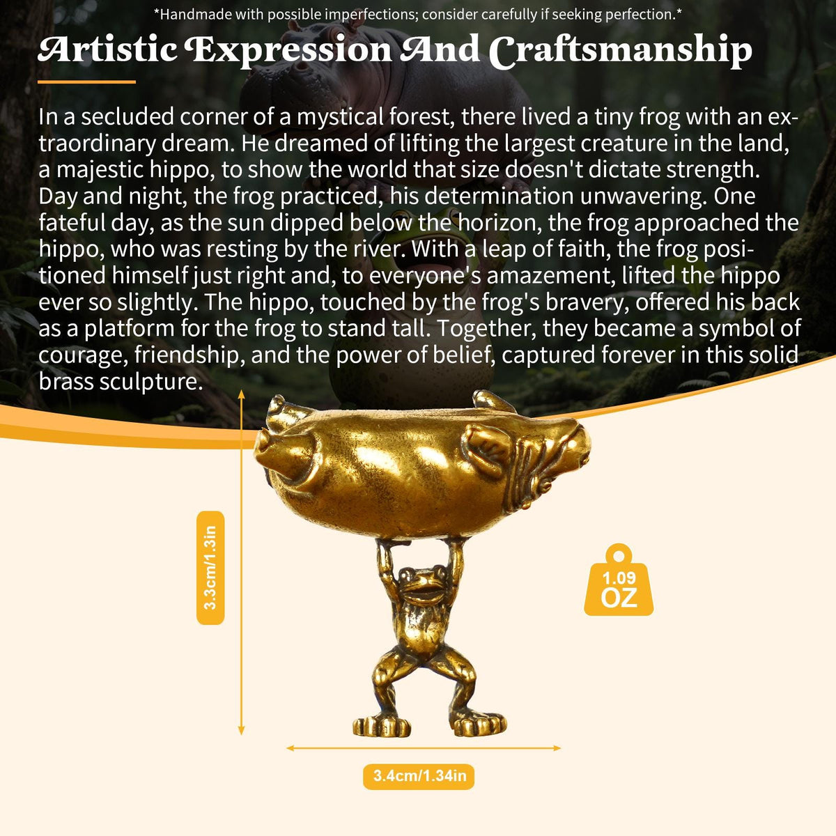 Reversible Frog & Hippo Sculpture – Solid Brass Whimsical Desk Art, Playful Dual Pose Decor