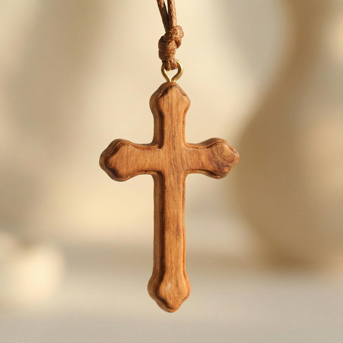 Handmade Olive Wood Cross Necklace