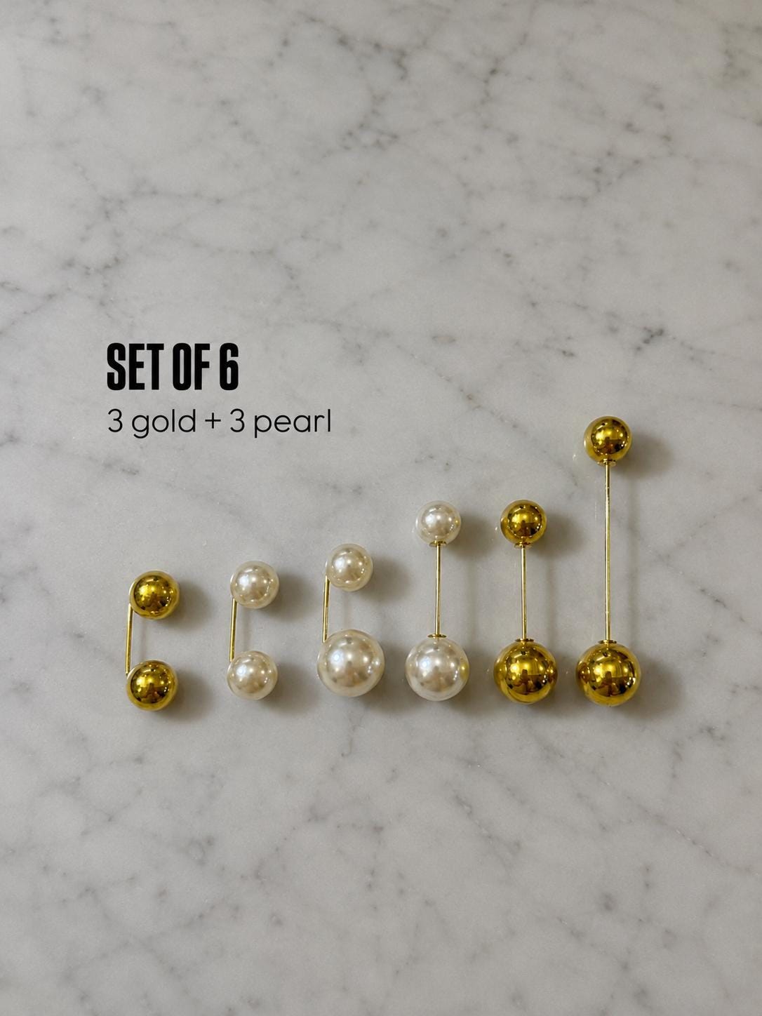 Elegant Gold Pearl Styling Pins | Brooch Scarf & Blouse Fasteners Set of 6