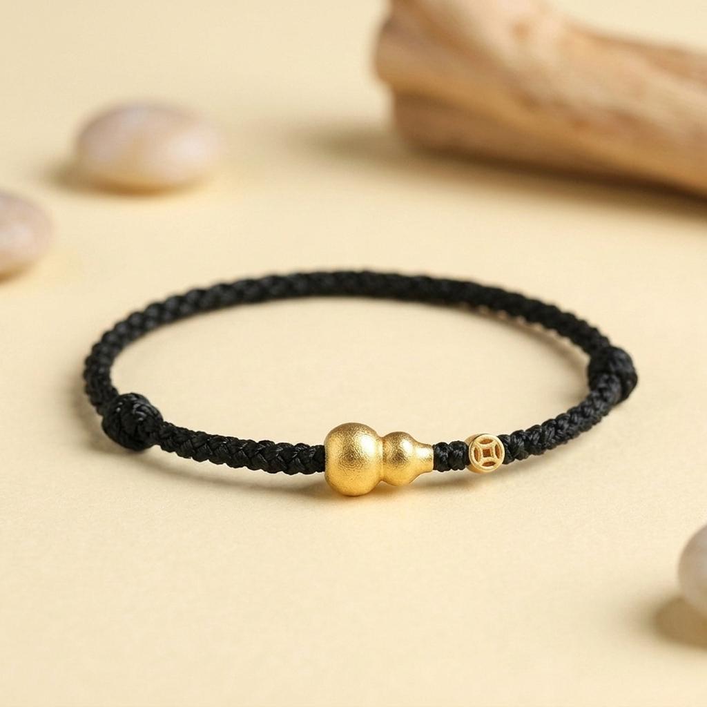 Gold Plated Fu Lu Gourd Red String Bracelet, Lucky Feng Shui Protection Bracelet, Adjustable Minimalist Coin Charm Jewelry Gift for Her Him