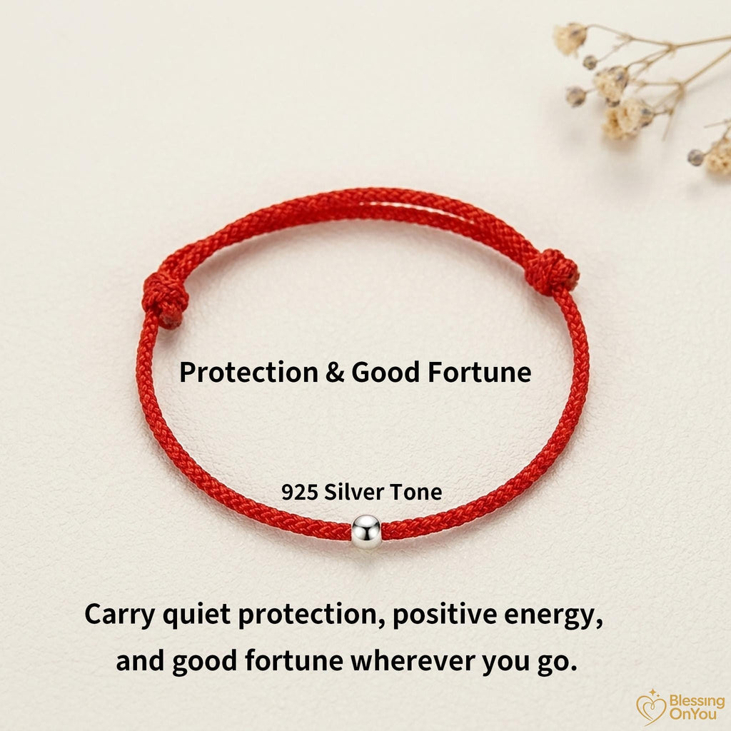 Buddhist Blessing Bracelet | 925 Silver Lucky Amulet Protection Bracelet | Red String Jewelry | Good Fortune Spiritual Gift | Minimalist