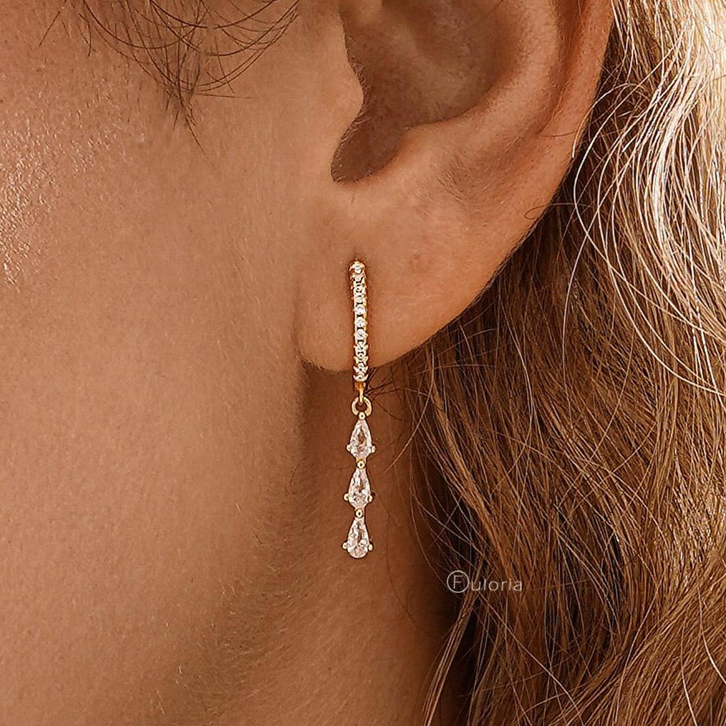 Dainty Diamond Hoop Earrings, Tassel Diamond Huggie Earrings, Crystal Dangle Drop Earrings, Wedding Earrings, Bridesmaids Gift for Her