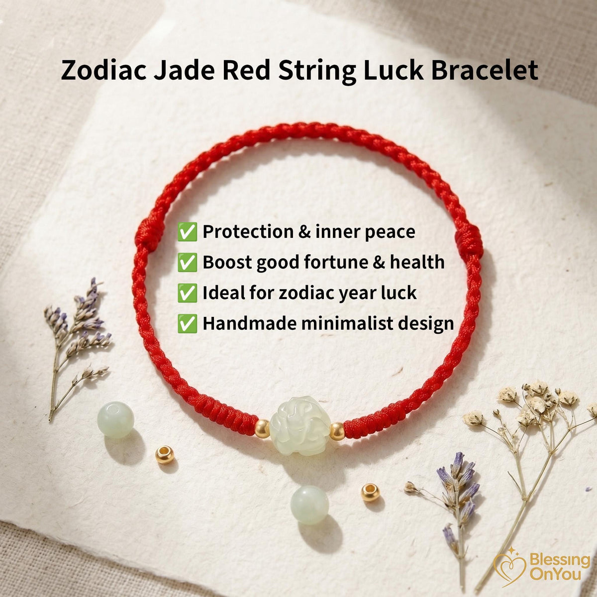 Zodiac Jade Red String Bracelet | Protection, Good Fortune, Minimalist Design | Adjustable Good Luck Jewelry | Gift For Her Him