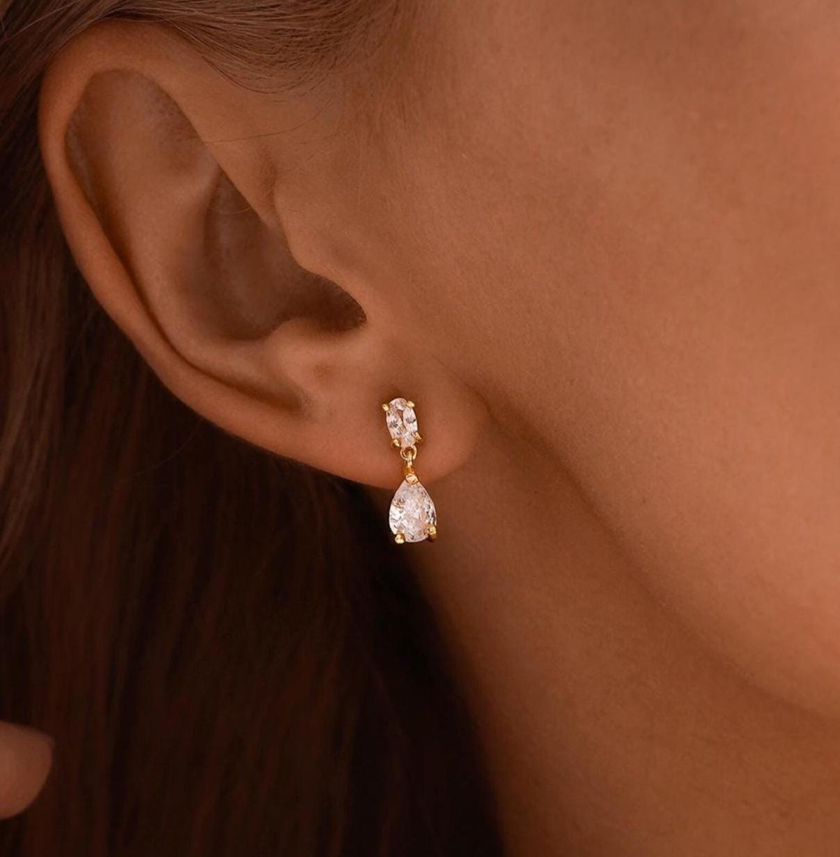 Minimalist Diamond Drop Earrings, Dainty Diamond Stud Earrings, Gold CZ Earrings, Wedding Jewelry, Bridesmaids Gift for Her,Mothers Day Gift