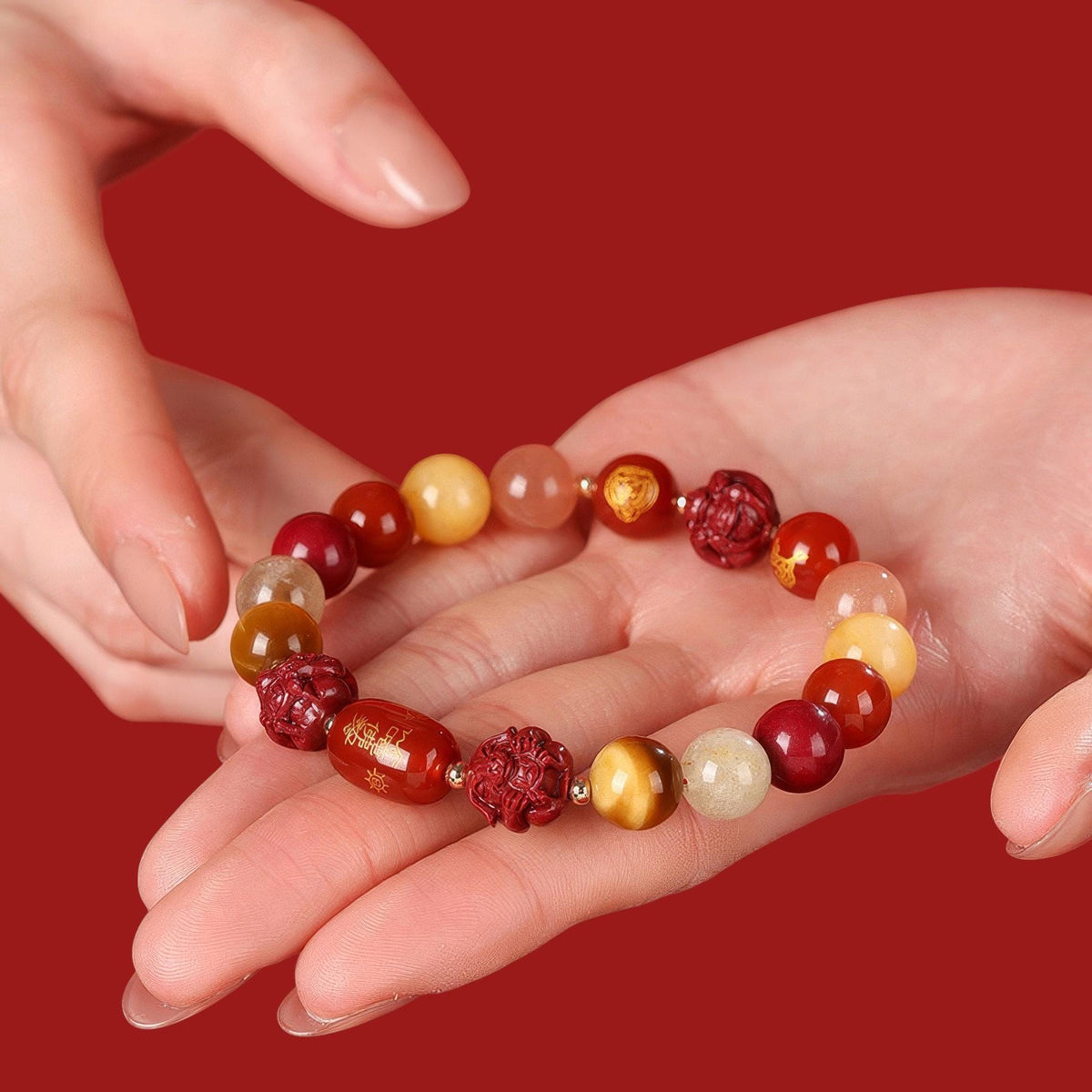 2027 Zodiac Gift Bracelet, Tai Sui Protection Bracelet, Natural Cinnabar & Gemstones, San He Liu He Talisman, Temple Blessed Chinese Zodiac
