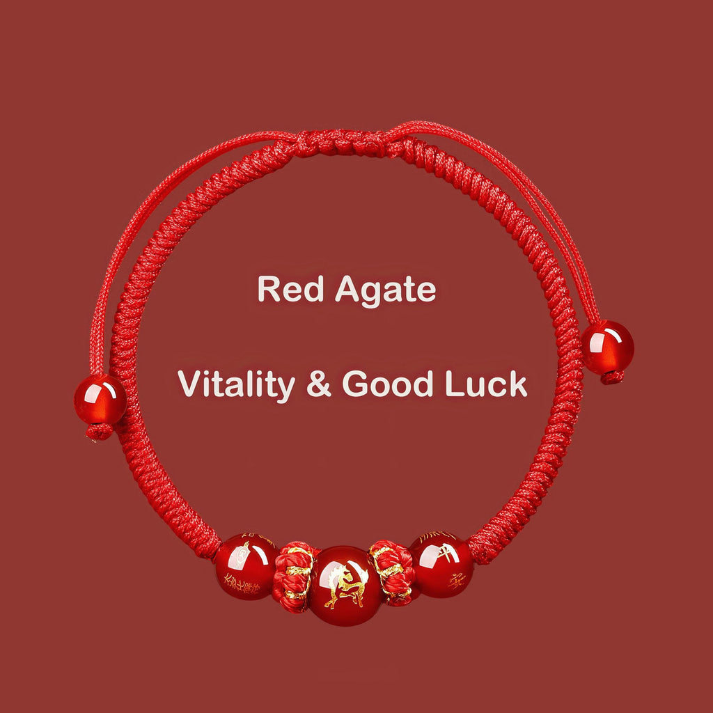 2027 Zodiac Protection Bracelet, Red String Agate Amulet, Energy Shield for Year of the Goat, Temple Blessed Gift